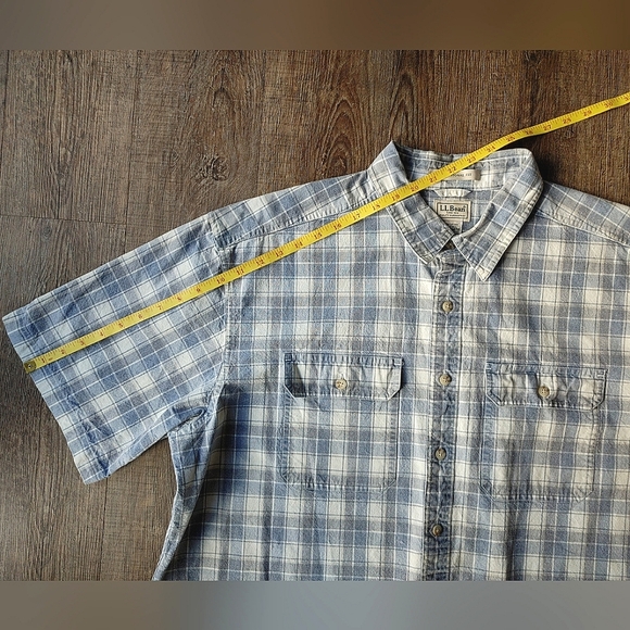 LL Bean Button Down Men's Blue Plaid Flannel Shirt Short Sleeve XL-TALL Casual - Picture 7 of 13